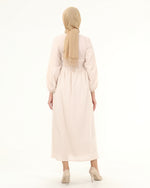 Load image into Gallery viewer, Beige Collar Balloon Sleeves Buttoned Hijab Dress
