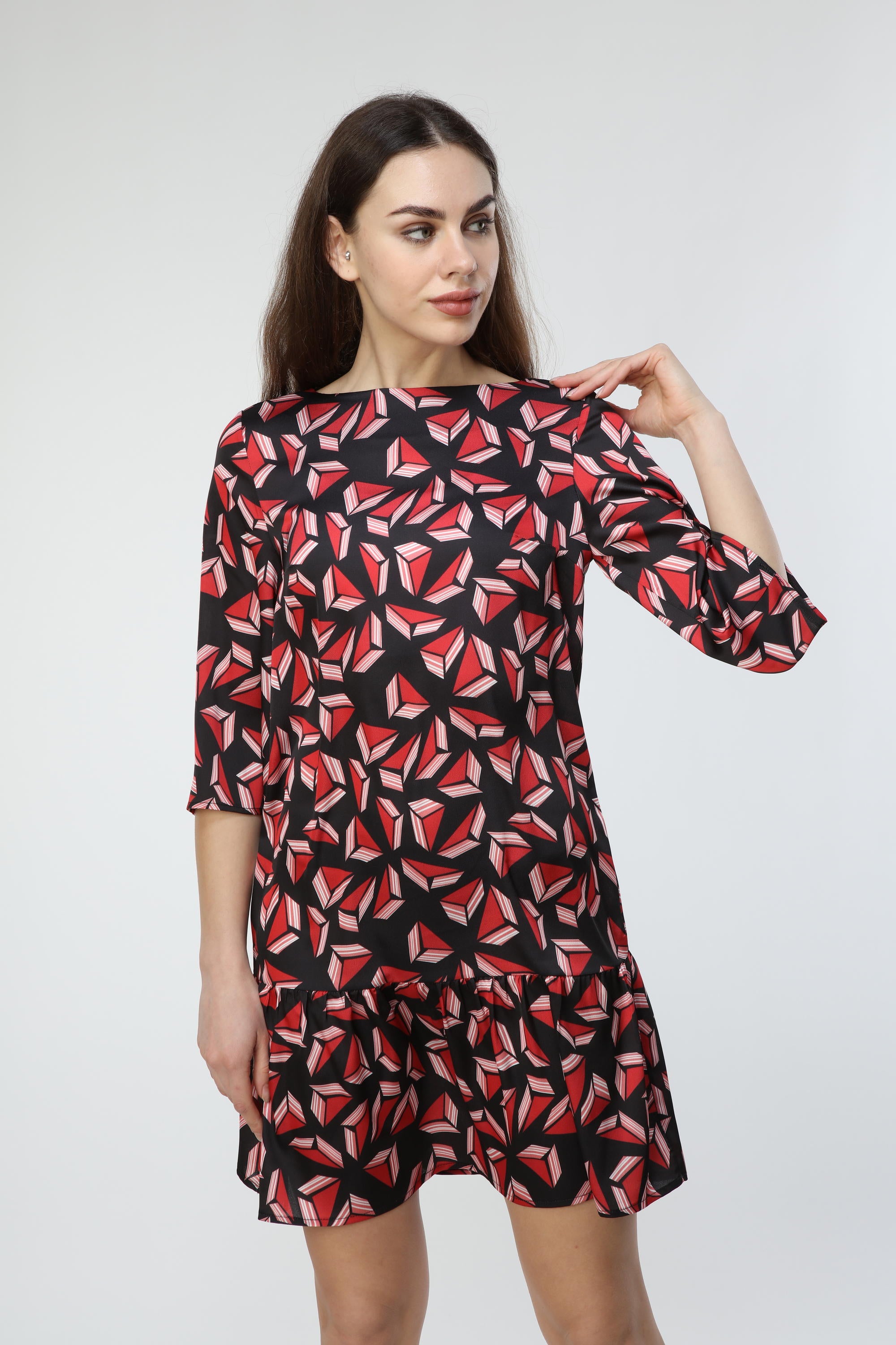 Red Geometric Patterned Dress