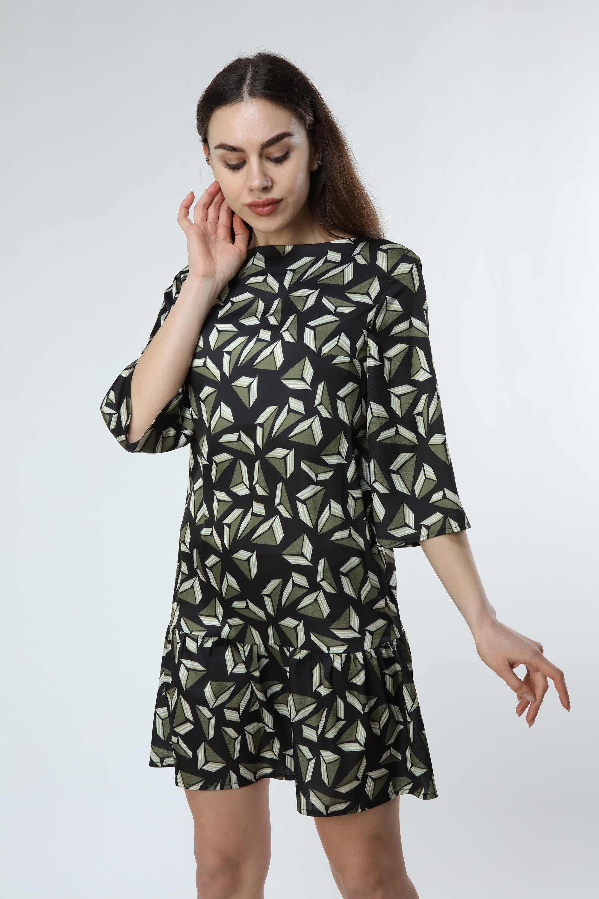 Green Geometric Patterned Dress