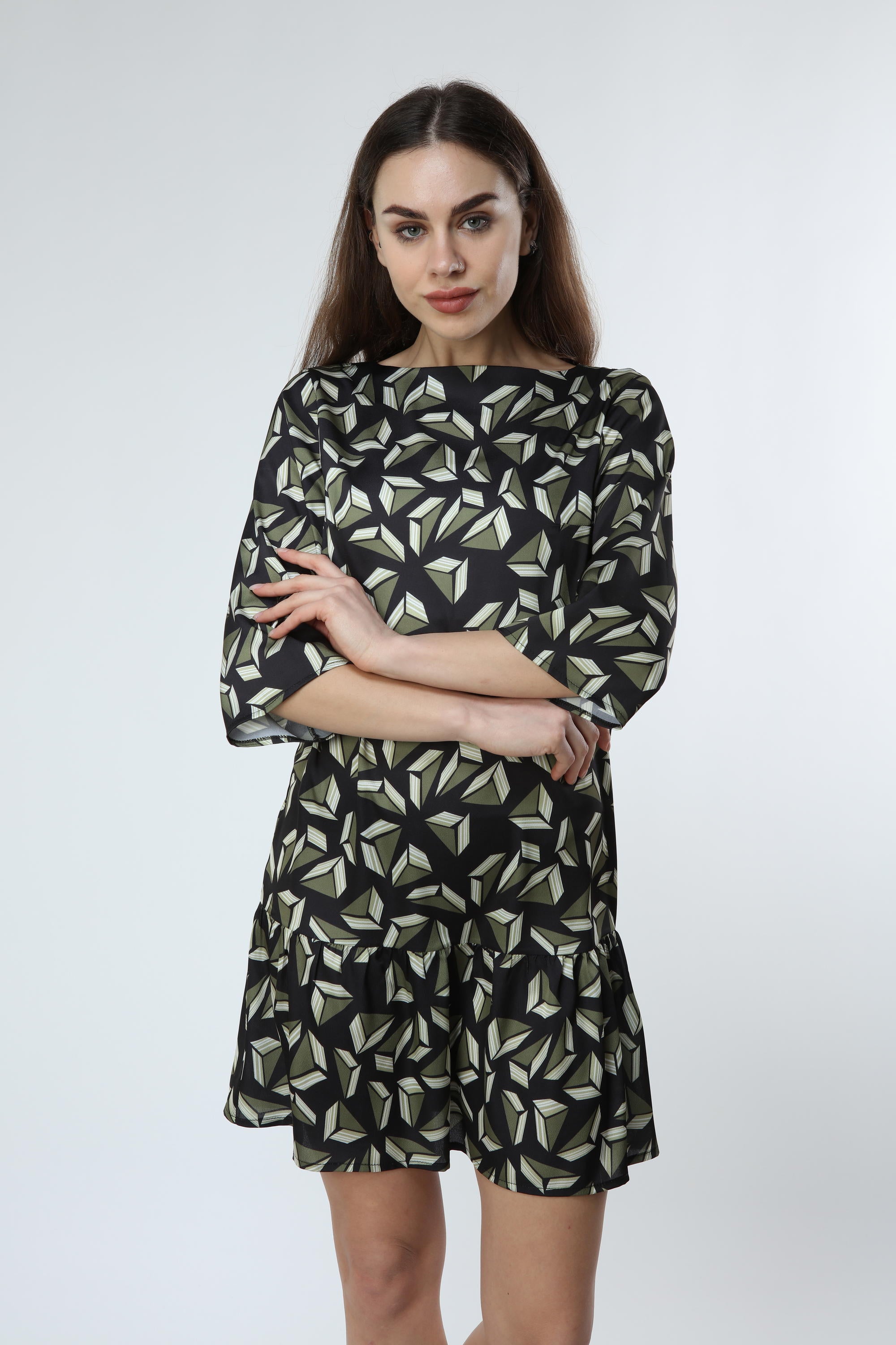 Green Geometric Patterned Dress