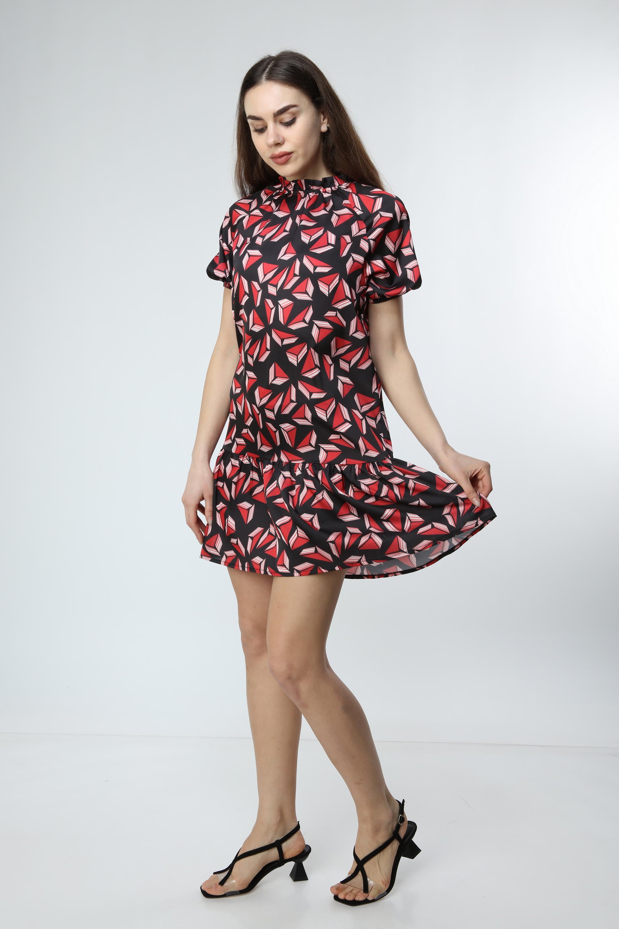 Red Geometric Patterned Dress