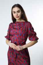 Load image into Gallery viewer, Claret Red Digital Printed Floral Pattern Dress
