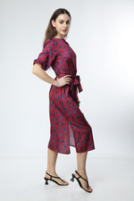 Load image into Gallery viewer, Claret Red Digital Printed Floral Pattern Dress
