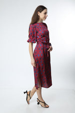 Load image into Gallery viewer, Claret Red Digital Printed Floral Pattern Dress
