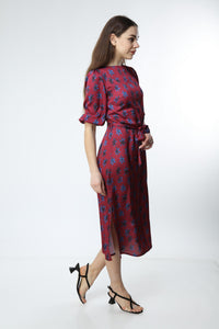 Claret Red Digital Printed Floral Pattern Dress