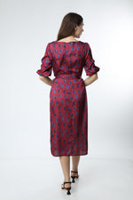 Load image into Gallery viewer, Claret Red Digital Printed Floral Pattern Dress
