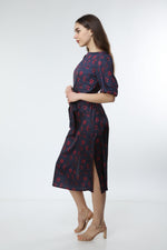 Load image into Gallery viewer, Navy Blue Digital Printed Floral Patterned Dress
