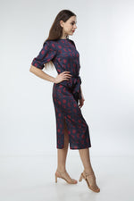 Load image into Gallery viewer, Navy Blue Digital Printed Floral Patterned Dress
