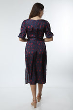 Load image into Gallery viewer, Navy Blue Digital Printed Floral Patterned Dress
