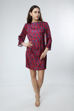 Load image into Gallery viewer, Claret Red Digital Printed Floral Patterned Dress
