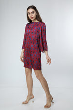 Load image into Gallery viewer, Claret Red Digital Printed Floral Patterned Dress
