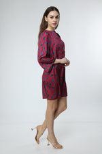 Load image into Gallery viewer, Claret Red Digital Printed Floral Patterned Dress
