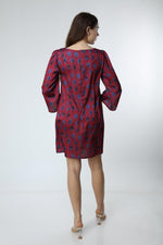 Load image into Gallery viewer, Claret Red Digital Printed Floral Patterned Dress
