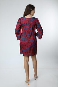 Claret Red Digital Printed Floral Patterned Dress