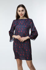 Load image into Gallery viewer, Navy Blue Digital Printed Floral Patterned Dress
