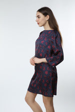 Load image into Gallery viewer, Navy Blue Digital Printed Floral Patterned Dress
