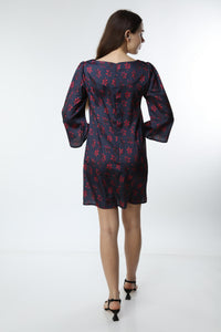 Navy Blue Digital Printed Floral Patterned Dress