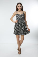 Load image into Gallery viewer, Black Floral Patterned Strappy Dress
