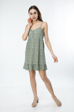 Load image into Gallery viewer, Green Floral Patterned Strappy Dress
