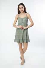 Load image into Gallery viewer, Green Floral Patterned Strappy Dress
